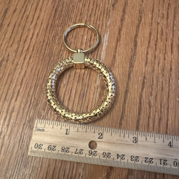 Mesh Ring Keychain Unisex OS Gold Excellent Textured Woven Key Ring - Picture 3 of 5